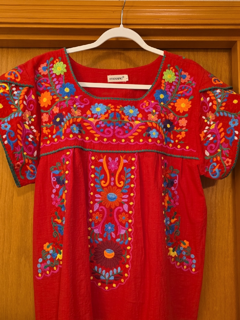 Red Embroidered Mexican-Style Women's Top